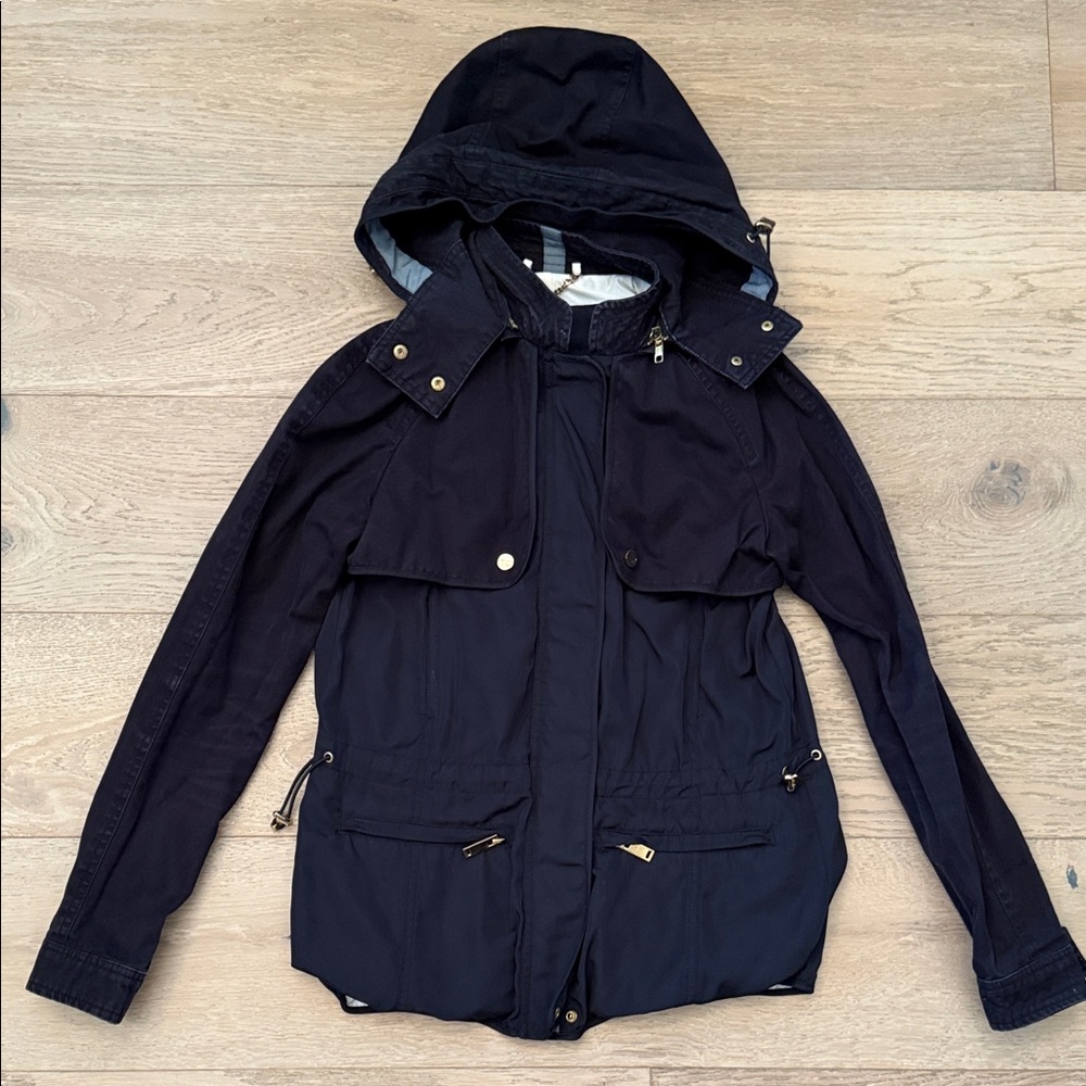 Zara Navy Utility Jacket with Hood Size Small